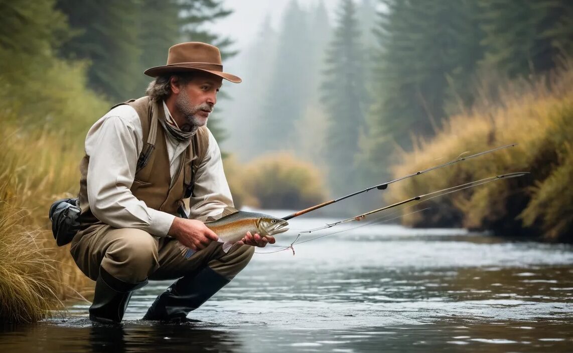 a person fishing in a river